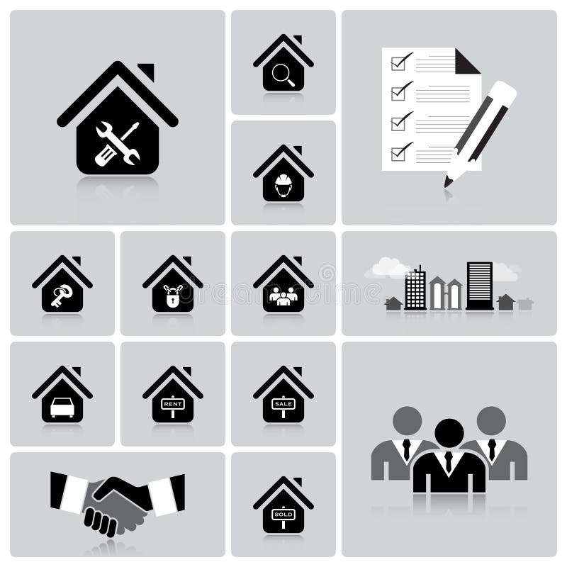 Affaires et ensemble d'icône de Real Estate illustration stock Affaires et ensemble d'icône de Real Estate illustration stock