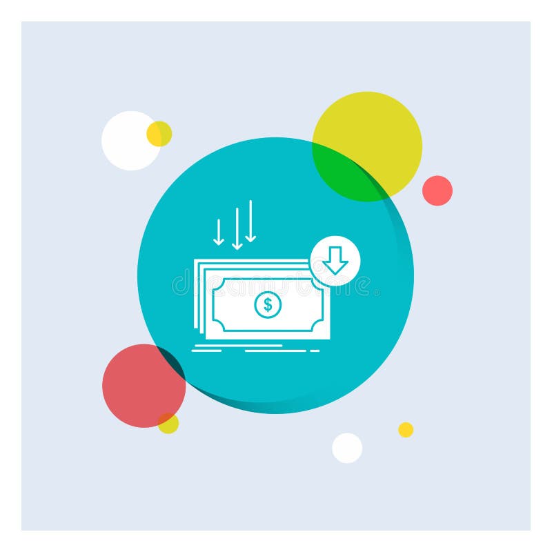 Affare, costo, taglio, spesa, finanza, fondo variopinto del cerchio dell'icona bianca di glifo dei soldi illustrazione di stock Affare, costo, taglio, spesa, finanza, fondo variopinto del cerchio dell'icona bianca di glifo dei soldi illustrazione di stock
