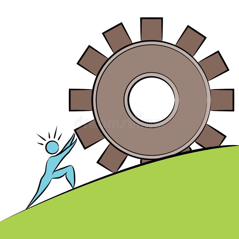 Affare Person Pushing Gear Uphill illustrazione vettoriale Affare Person Pushing Gear Uphill illustrazione vettoriale