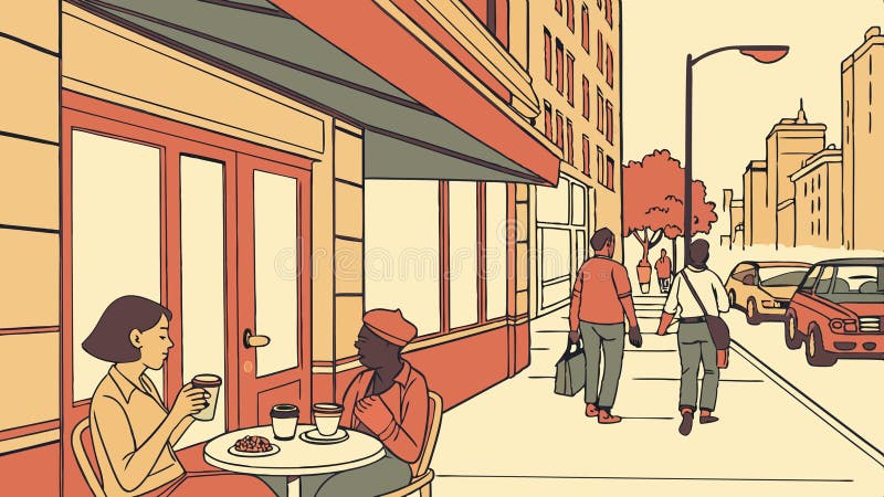 Affascinante un bar all'aperto con la rappresentazione dei vettori della scena sociale dei patroni Generative AI illustrazione di stock