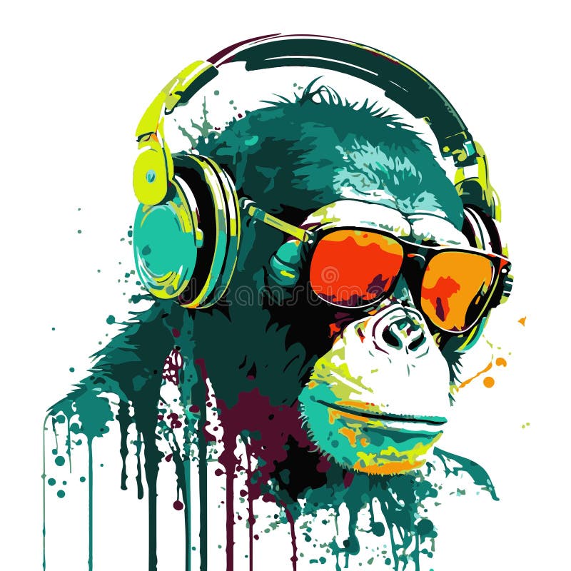 Affen Lächeln tragen coole Brille Pop Art Farbschimpanse Kopf mit Farbe Splatt vektor abbildung