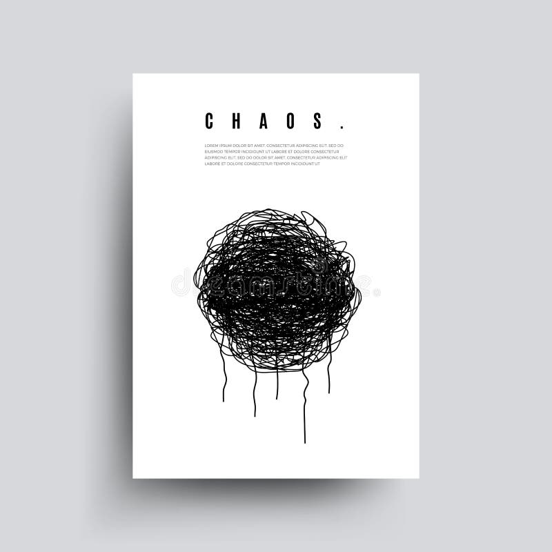 Affiche abstraite de vecteur avec les lignes chaotiques noires Plaquette tirée par la main minimaliste illustration stock Affiche abstraite de vecteur avec les lignes chaotiques noires Plaquette tirée par la main minimaliste illustration stock