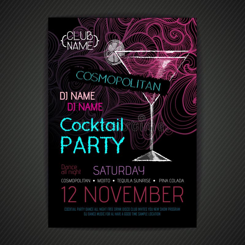 Disco cocktail party poster. Decorative background. Disco cocktail party poster. Decorative background
