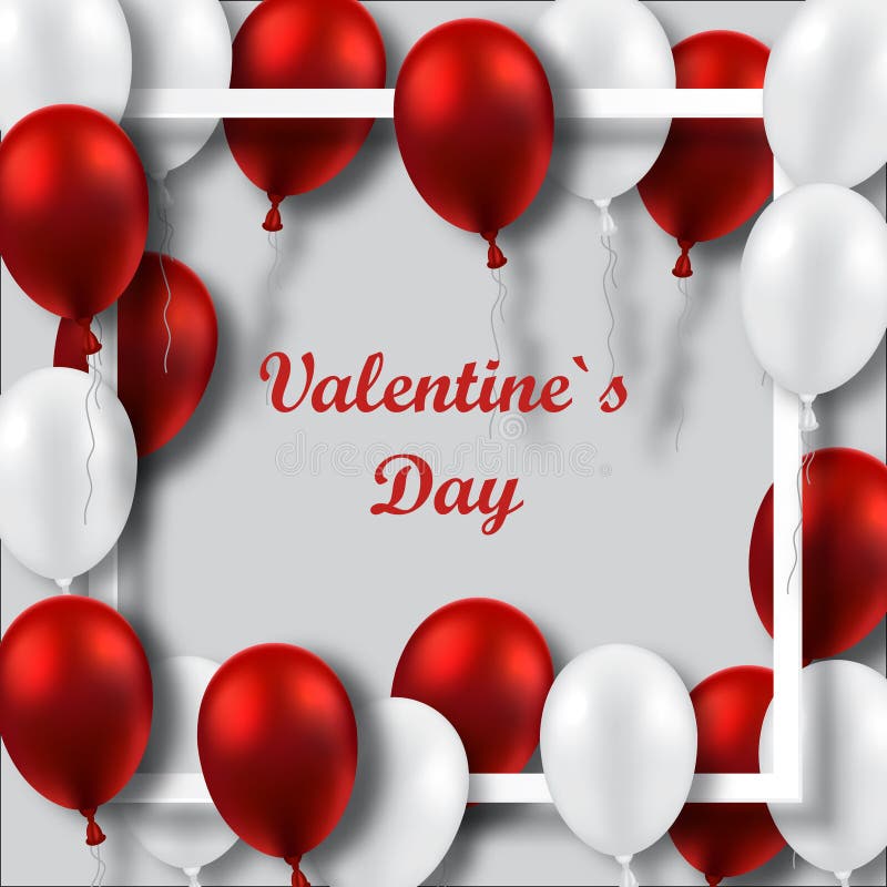 Affiche de jour du ` s de Valentine avec les ballons rouges et blancs sur le cadre illustration stock Affiche de jour du ` s de Valentine avec les ballons rouges et blancs sur le cadre illustration stock