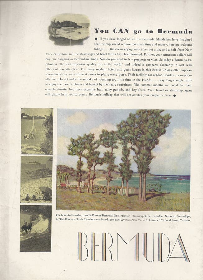 Affiche 1933 de publicité de vacances des Bermudes rétro photos libres de droits Affiche 1933 de publicité de vacances des Bermudes rétro photos libres de droits