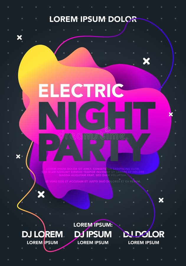 Affiche de soirée électrique vectorielle à la forme liquide colorée Modèle de circulaire de club abstrait avec dégradés formes fl illustration de vecteur