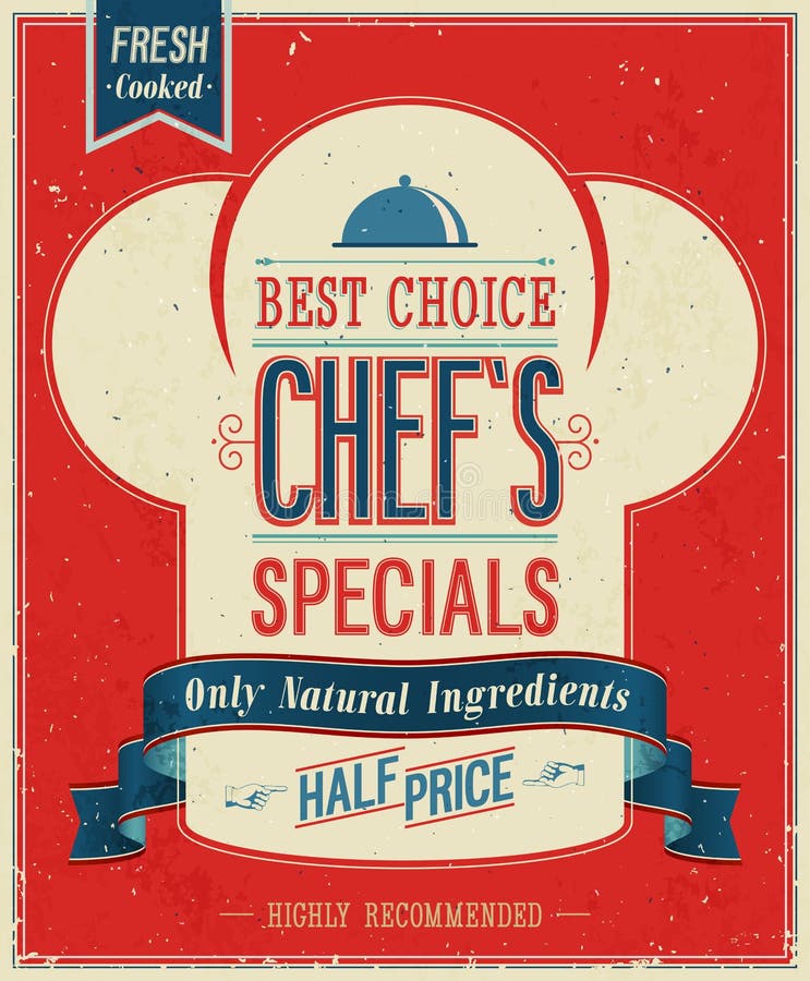Affiche de specials du ` s de chef de vintage. illustration libre de droits Affiche de specials du ` s de chef de vintage. illustration libre de droits
