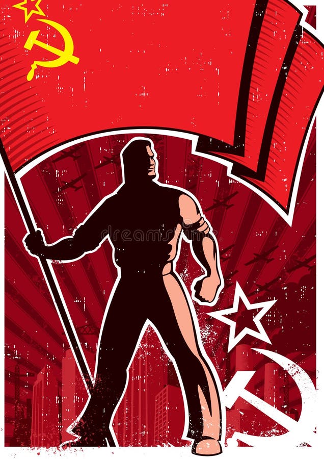 Affiche URSS de porteur de drapeau illustration stock Affiche URSS de porteur de drapeau illustration stock