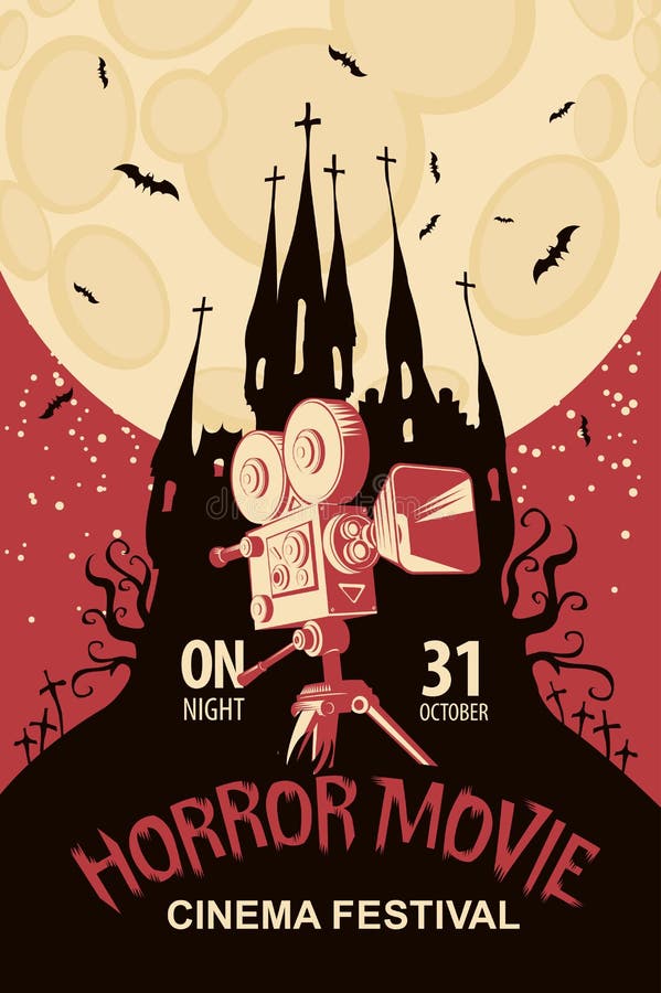 Affisch för festival för fasafilm, läskig bio vektor illustrationer Affisch för festival för fasafilm, läskig bio vektor illustrationer