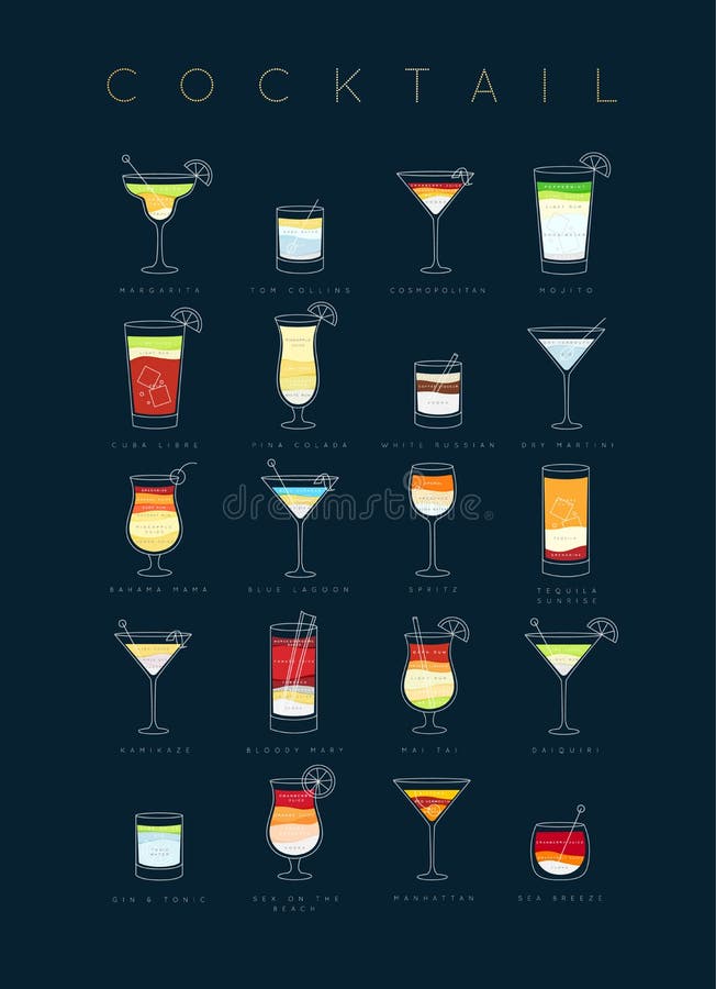 Affischcoctailar sänker mörker - blått stock illustrationer Affischcoctailar sänker mörker - blått stock illustrationer