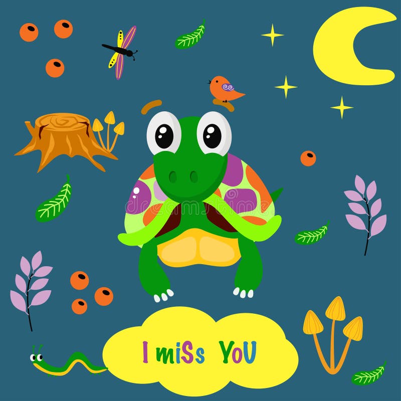 Affischen missa jag dig med en färgrik sköldpadda - vektorillustrationen, eps vektor illustrationer Affischen missa jag dig med en färgrik sköldpadda - vektorillustrationen, eps vektor illustrationer