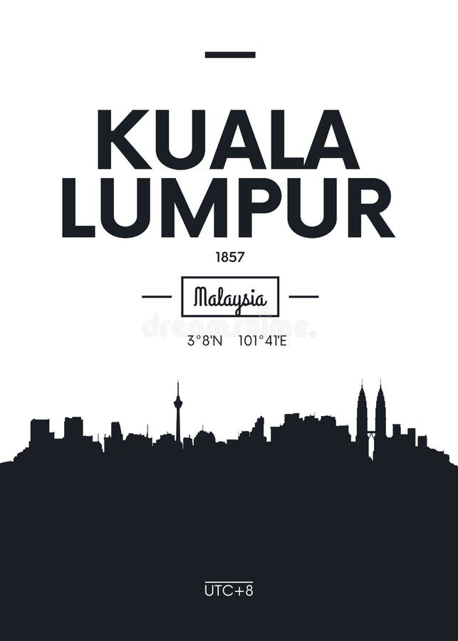 Affischstadshorisont Kuala Lumpur, illustration för lägenhetstilvektor stock illustrationer Affischstadshorisont Kuala Lumpur, illustration för lägenhetstilvektor stock illustrationer
