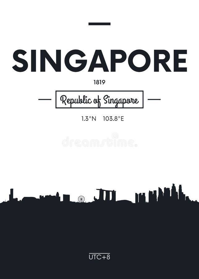 Affischstadshorisont Singapore, illustration för lägenhetstilvektor royaltyfri illustrationer Affischstadshorisont Singapore, illustration för lägenhetstilvektor royaltyfri illustrationer