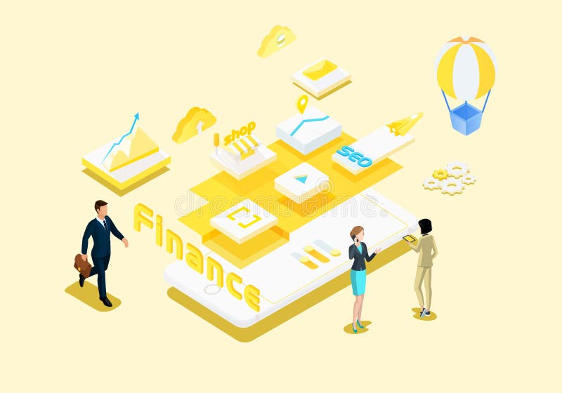 Affär av den isometriska vektorn för finansiell illustration royaltyfri illustrationer Affär av den isometriska vektorn för finansiell illustration royaltyfri illustrationer