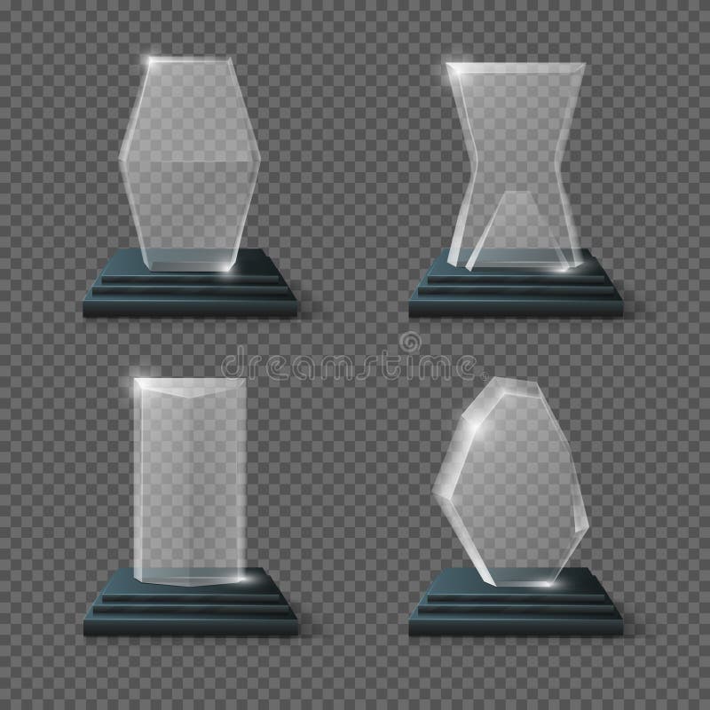 Affären för trofén för Crystal exponeringsglas tilldelar den vinnande vektoruppsättningen stock illustrationer Affären för trofén för Crystal exponeringsglas tilldelar den vinnande vektoruppsättningen stock illustrationer