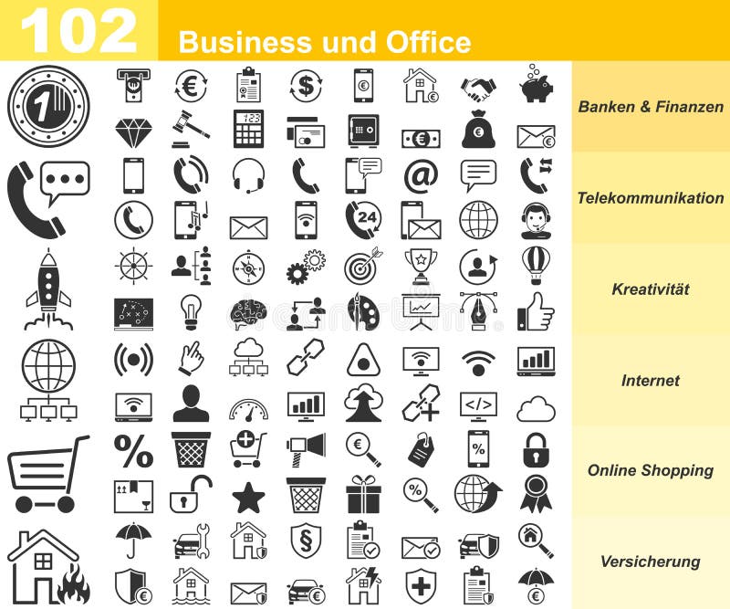 Affärs- & kontorssymboler - 102 Iconset Part1 vektor illustrationer Affärs- & kontorssymboler - 102 Iconset Part1 vektor illustrationer