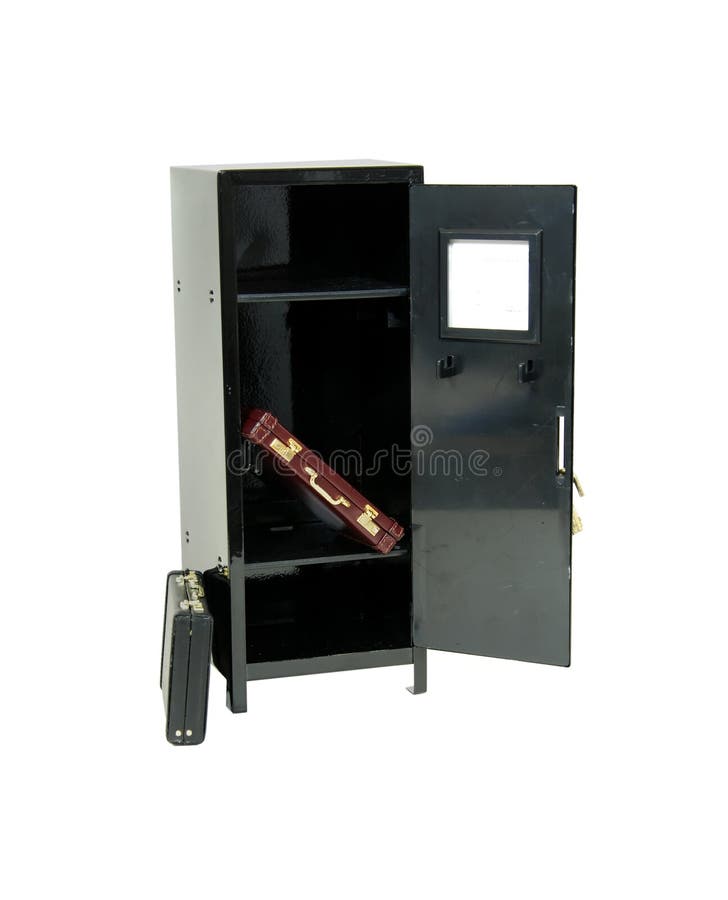 Black metal locker used to store items like leather briefcase used to carry items to the office. Black metal locker used to store items like leather briefcase used to carry items to the office