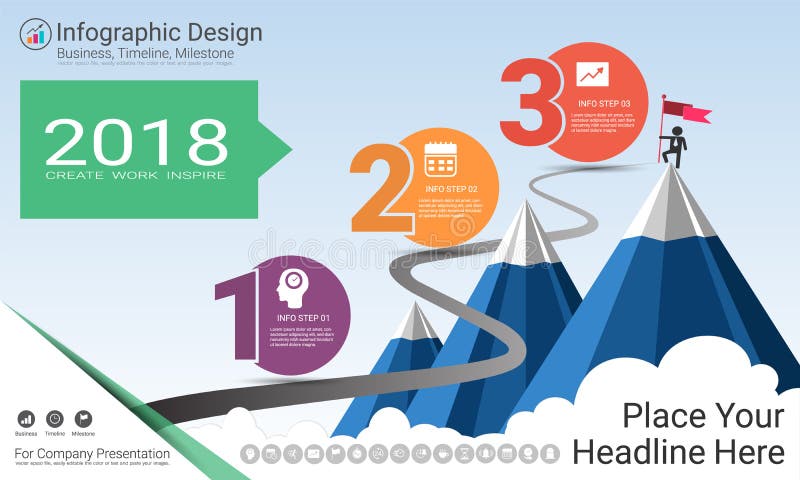 Affärsinfographicsmall, milstolpetimeline eller färdplan med alternativ för processflödesdiagram 3 vektor illustrationer Affärsinfographicsmall, milstolpetimeline eller färdplan med alternativ för processflödesdiagram 3 vektor illustrationer