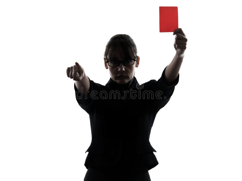 One business woman show g red card silhouette studio isolated on white background. One business woman show g red card silhouette studio isolated on white background