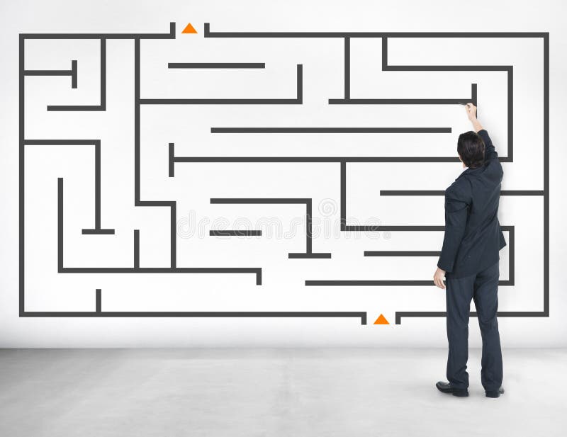 Affärsman Maze Problem Solving Solution arkivbild Affärsman Maze Problem Solving Solution arkivbild