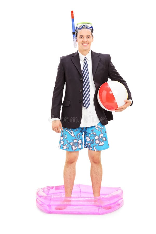 Affärsman med snorkelanseende i en liten pöl royaltyfri foto