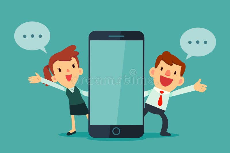 Affärsman och affärskvinnor som talar bredvid den smarta telefonen stock illustrationer Affärsman och affärskvinnor som talar bredvid den smarta telefonen stock illustrationer