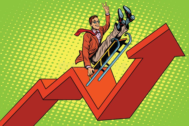 Affärsman på en släde, upp pildiagramförsäljningar stock illustrationer Affärsman på en släde, upp pildiagramförsäljningar stock illustrationer