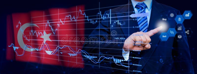 Affärsman som berör dataanalysprocesssystemet med KPI:s finansiella kartor, instrumentpanel för lager och marknadsföring på virtu royaltyfri foto