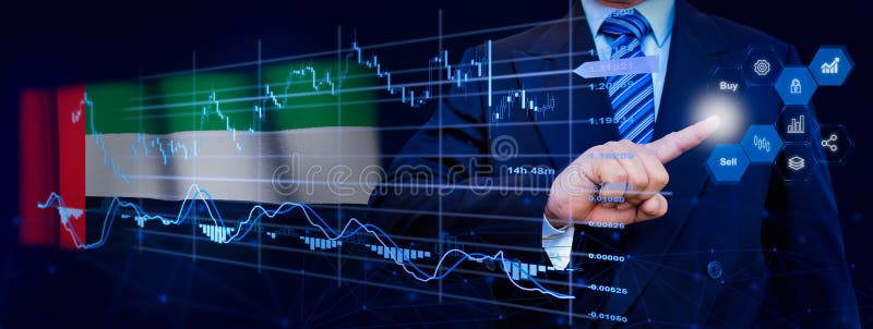 Affärsman som berör dataanalysprocesssystemet med KPI:s finansiella kartor, instrumentpanel för lager och marknadsföring på virtu royaltyfria bilder