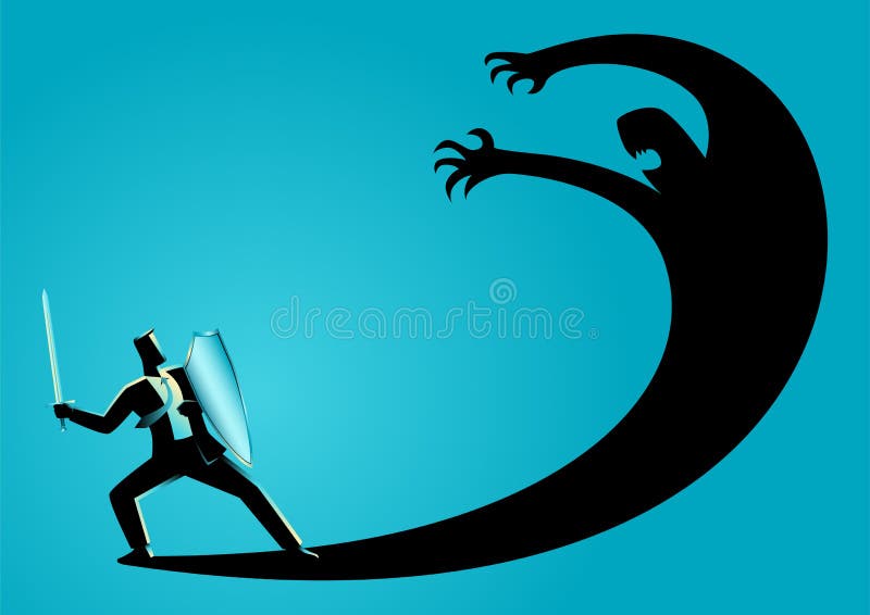Affärsman som en riddare som kämpar sin egen skugga stock illustrationer Affärsman som en riddare som kämpar sin egen skugga stock illustrationer
