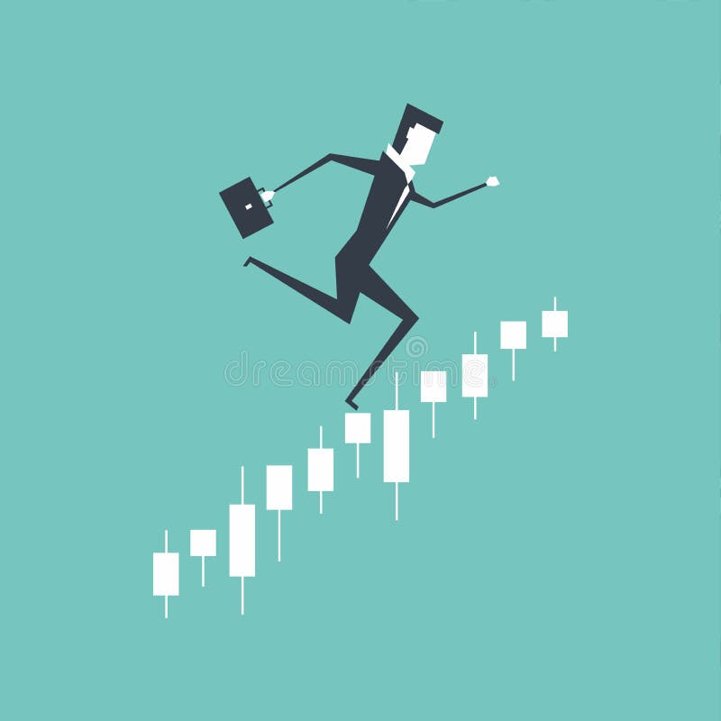 Businessman running upwards on a business graph, Jumping in the stock market. vector. Businessman running upwards on a business graph, Jumping in the stock market. vector