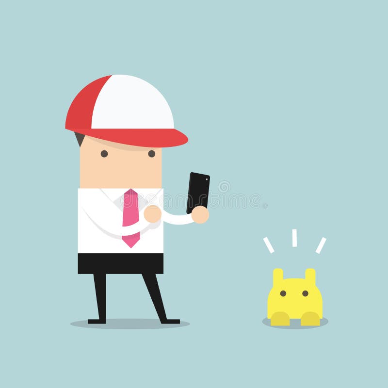 Affärsman som spelar smartphonen vektor stock illustrationer Affärsman som spelar smartphonen vektor stock illustrationer