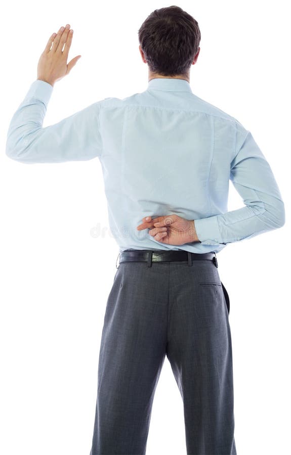 Businessman crossing fingers behind his back on white background. Businessman crossing fingers behind his back on white background