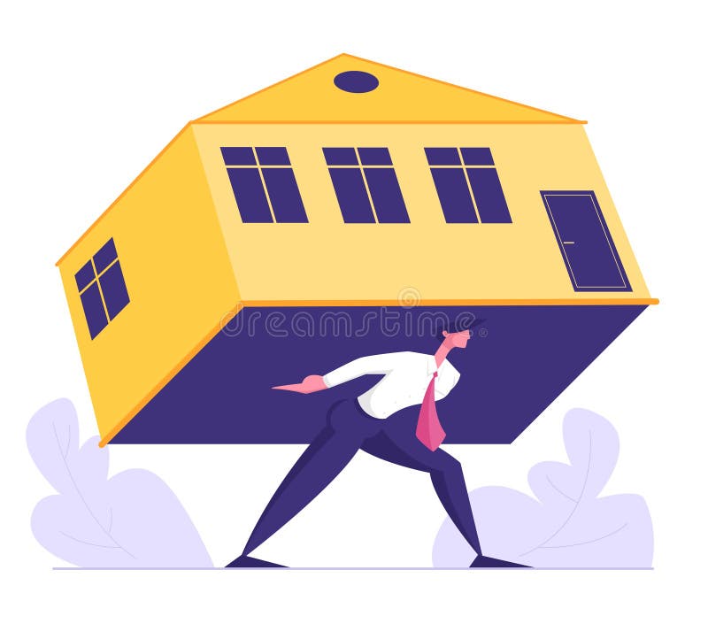 Affärsmannen Carry Heavy Home som förkrossar intecknar Hus, fastighetsinvestering, hyra eller lån för man bärande stock illustrationer Affärsmannen Carry Heavy Home som förkrossar intecknar Hus, fastighetsinvestering, hyra eller lån för man bärande stock illustrationer