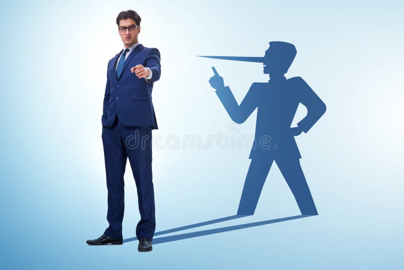 Concept of the businessman liar with his shadow. Concept of the businessman liar with his shadow