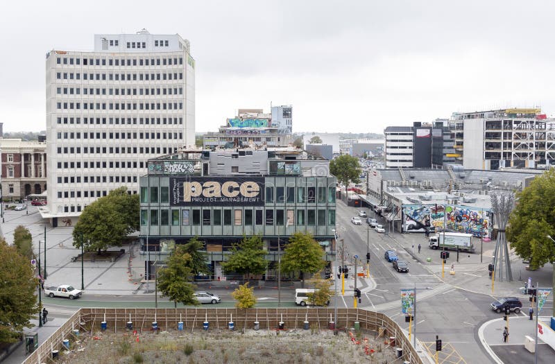 Affärsområde av Christchurch, byggas om efter jordskalv i 2011 royaltyfri bild Affärsområde av Christchurch, byggas om efter jordskalv i 2011 royaltyfri bild