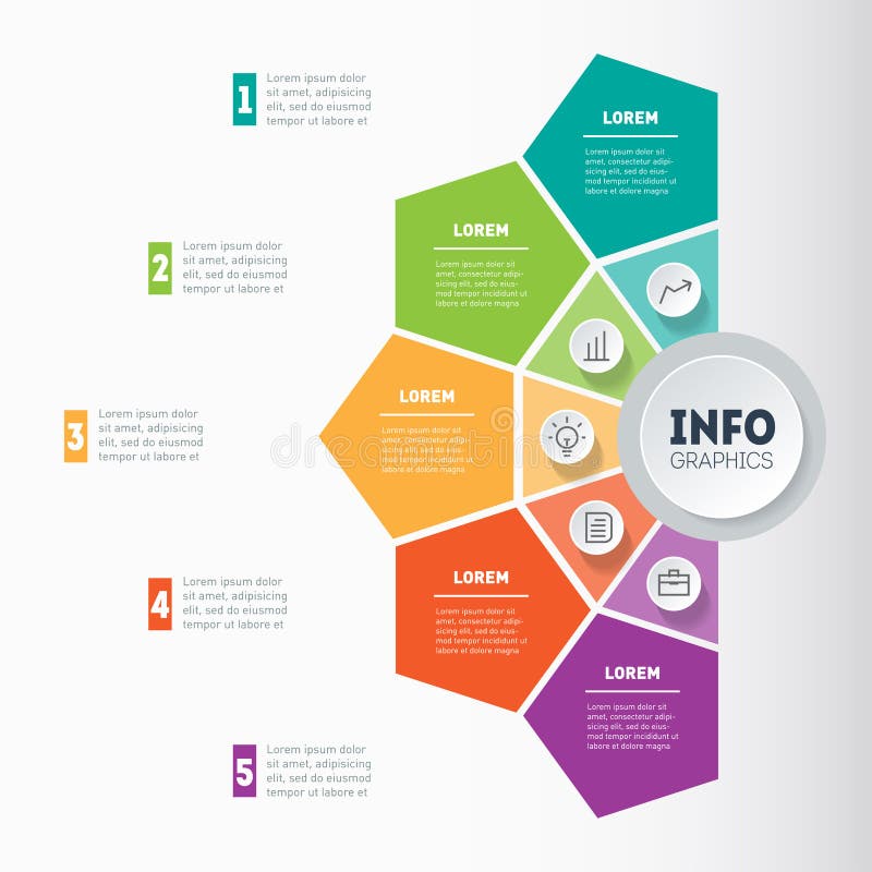 Affärspresentationsbegrepp med 5 alternativ Infographic vektor vektor illustrationer