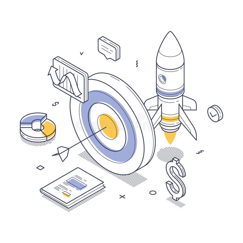 Affärsstrategiutveckling med isometrisk grafik stock illustrationer