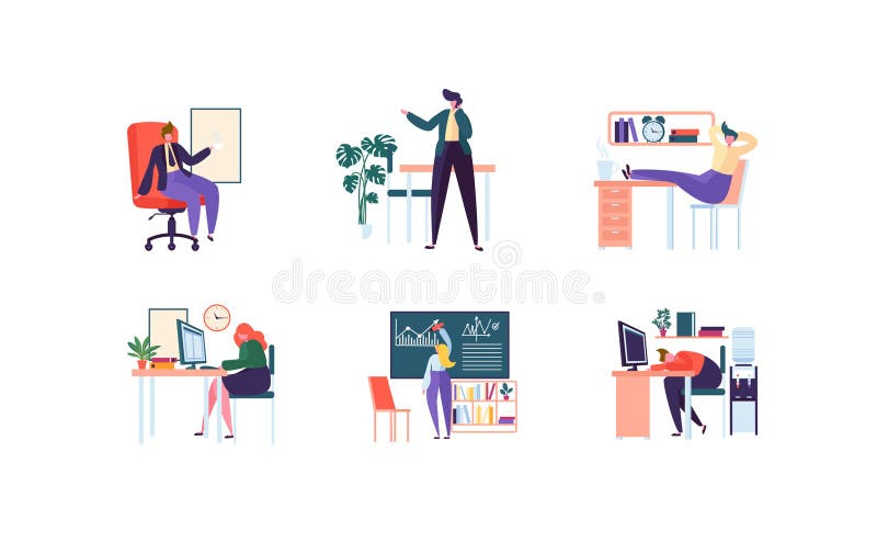 Affärstecken som i regeringsställning arbetar Företags avdelning med affärsfolk Ledning organisation, arbetsplats stock illustrationer