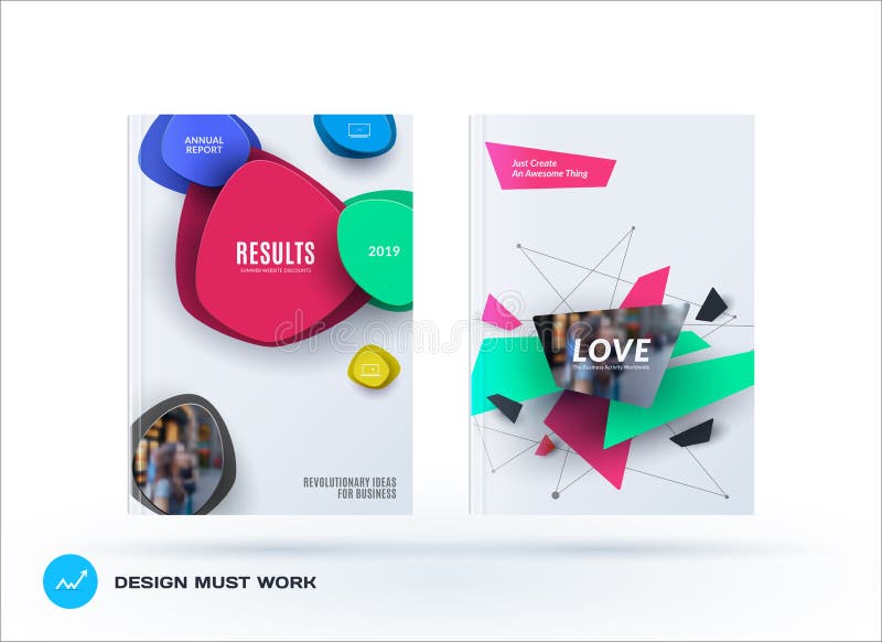 Affärsuppsättning av designbroschyren, abstrakt årsrapport, horisontalräkningsorientering, reklamblad i A4 med den färgglade vekt vektor illustrationer Affärsuppsättning av designbroschyren, abstrakt årsrapport, horisontalräkningsorientering, reklamblad i A4 med den färgglade vekt vektor illustrationer