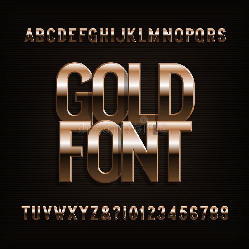 Afgeschuinde gouden alfabetdoopvont Gouden kleurenletters, getallen en symbolen royalty-vrije illustratie Afgeschuinde gouden alfabetdoopvont Gouden kleurenletters, getallen en symbolen royalty-vrije illustratie