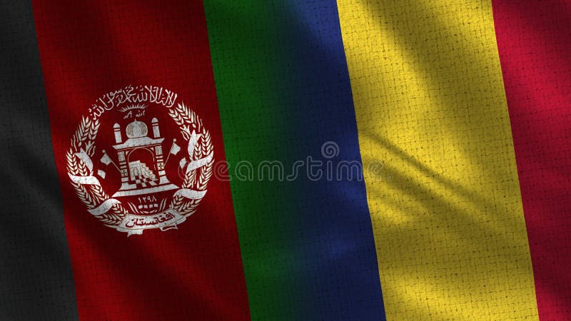 Afghanistan and Romania Realistic Half Flags Together stock photo Afghanistan and Romania Realistic Half Flags Together stock photo