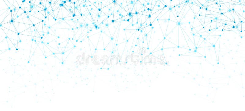 Afiche de comunicación global en blanco con red abstracta en azul