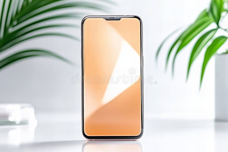 Afișaj elegant și modern pentru smartphone, cu reflexii verzi ale plantelor pe suprafață lucioasă vector illustration