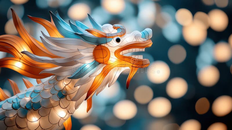 Afișaj luminos vibrant în formă de dragon mitic strălucitor cu detalii complexe și lumini colorate setate împotriva încețoșării vector illustration