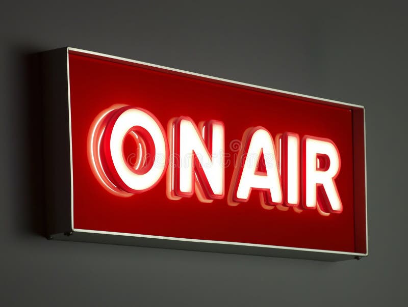Afișaj moderat în aer, cu culori roșii și albe, perfect pentru studiourile de radiodifuziune sau camerele media care creează vibra royalty free illustration