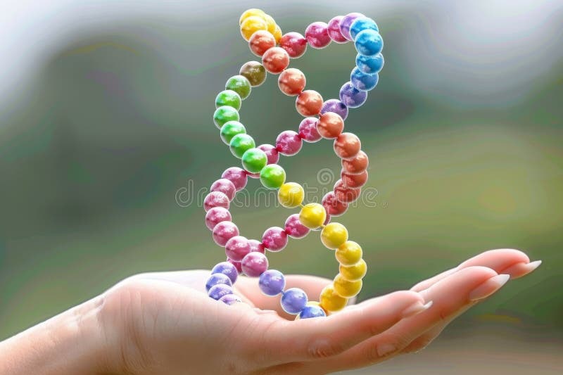 Afișarea manuală a unui model ADN multicolor care simbolizează diversitatea în cercetarea genetică stock image