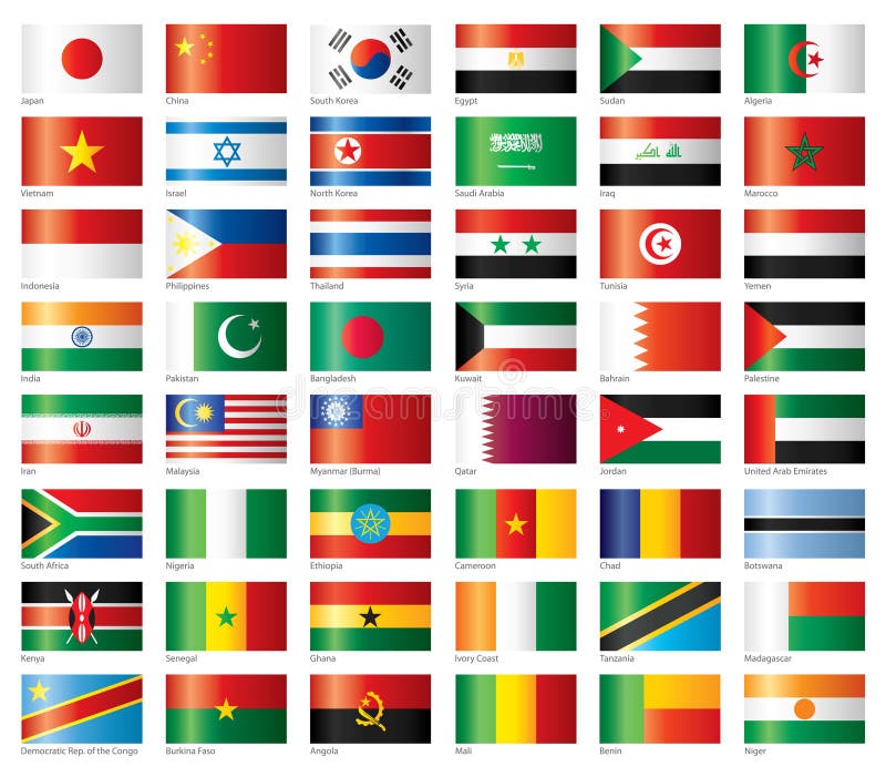 africa asia flags den glansiga seten stock illustrationer africa asia flags den glansiga seten stock illustrationer