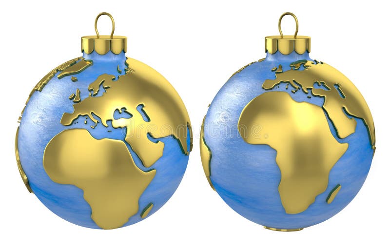 Christmas ball shaped as globe or planet isolated on white background, Europe and Africa part. Christmas ball shaped as globe or planet isolated on white background, Europe and Africa part