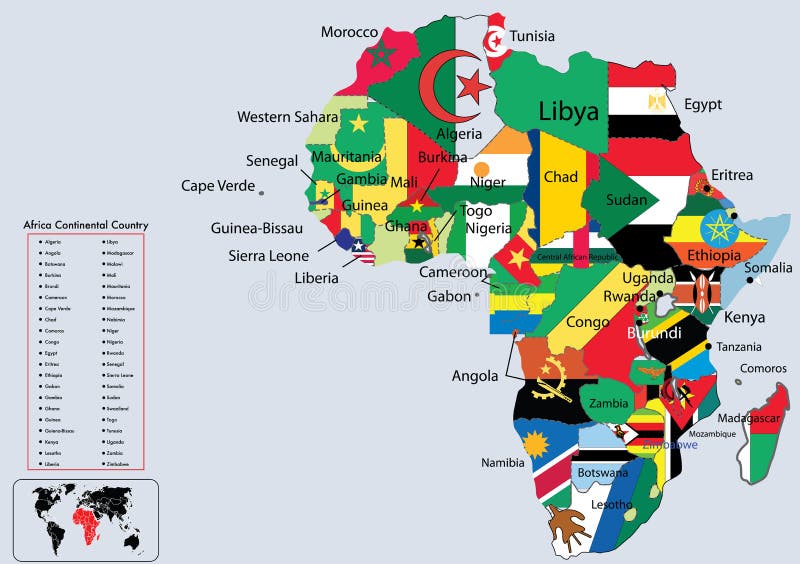 Africa Continental country flags and map stock illustration
